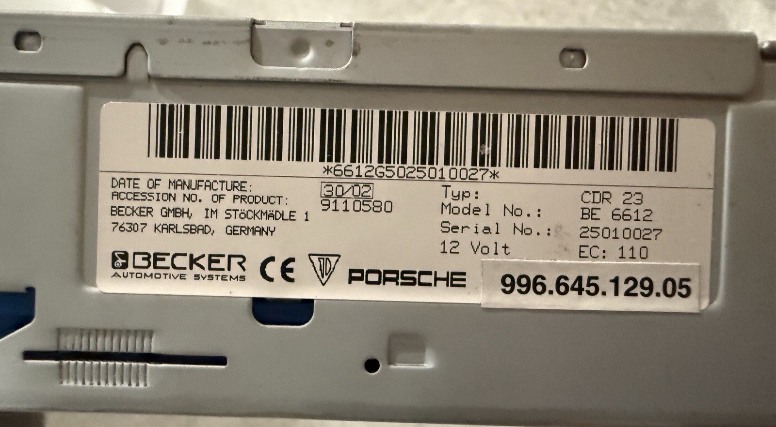 Porsche CDR-23 OEM Radio Stereo 911 996 Boxster 986 Becker Factory CD Player