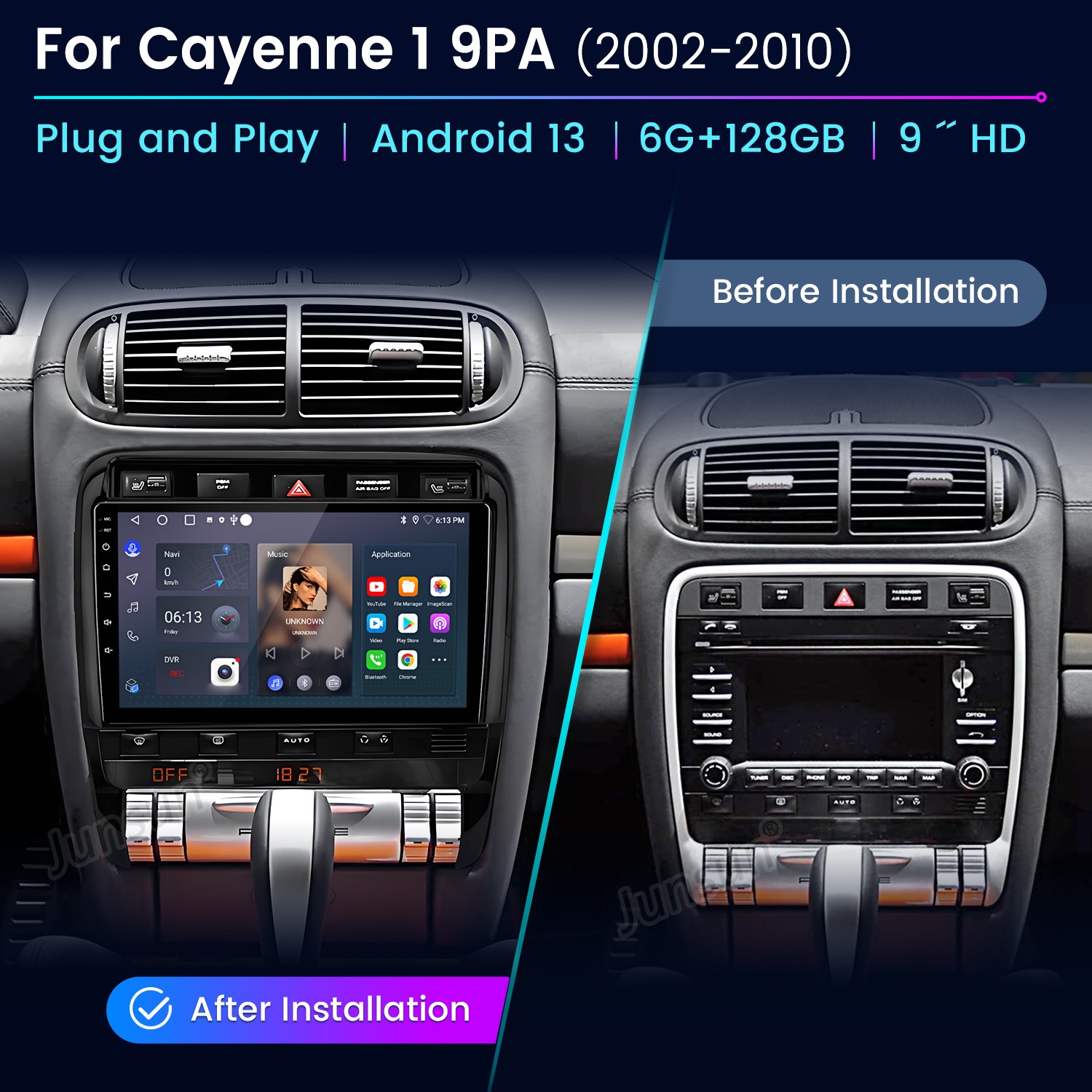 6+128G Carplay Android14 For Porsche Cayenne 2002-2010 Car Stereo Radio GPS Navi