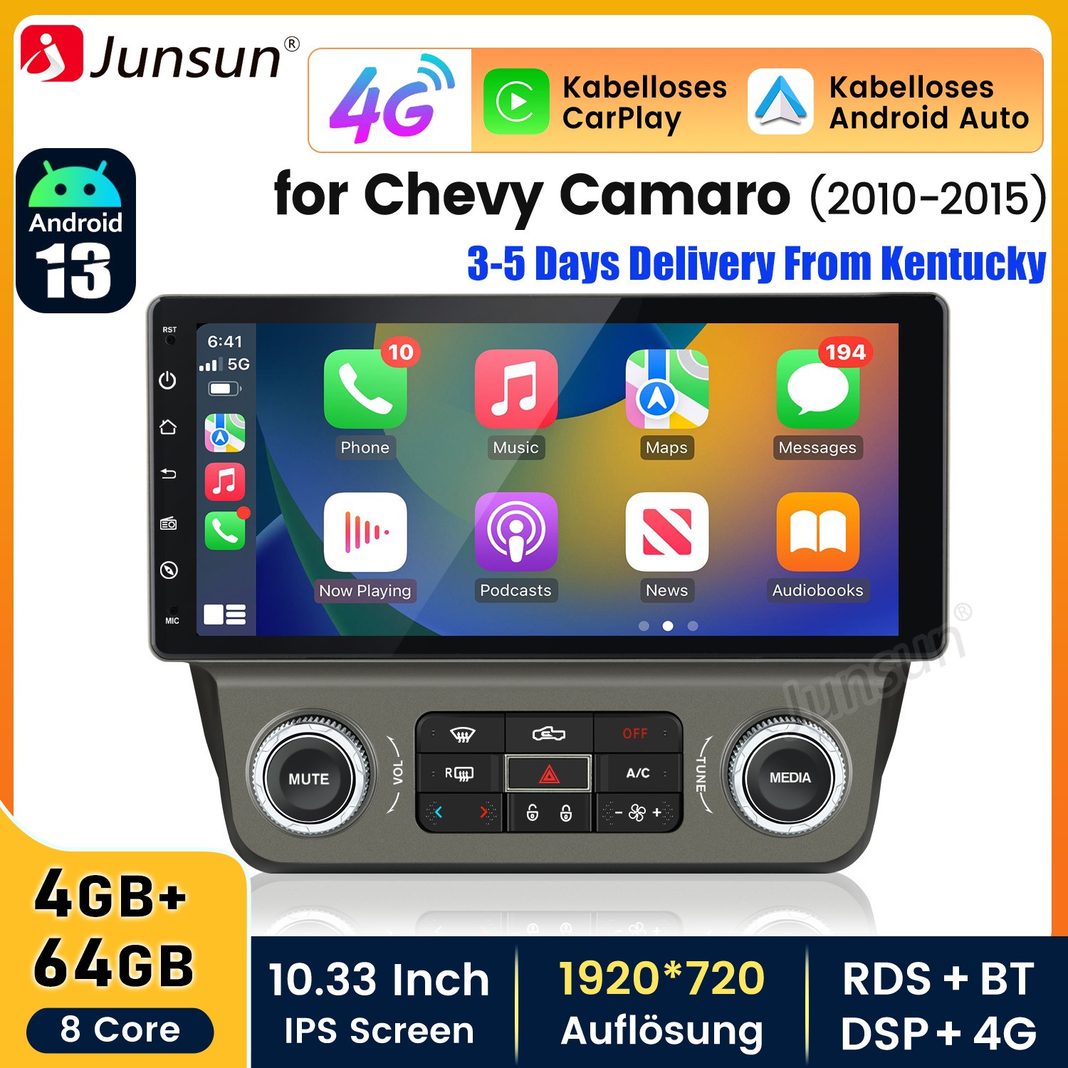 4+64G Android13 Car Stereo Radio GPS Navi 4G WIFI For Chevrolet Camaro 2010-2015