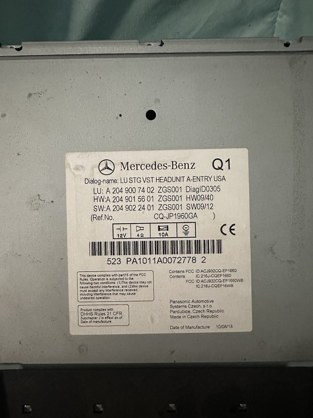 OEM Mercedes C300 C350 W204 Radio CD Head Unit A2049007402 Audio 20