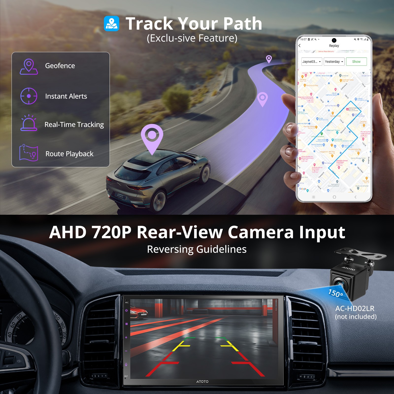 ATOTO 7″ Double Din Touchscreen Car Radio Wireless Carplay &Android Auto GPS+SWC