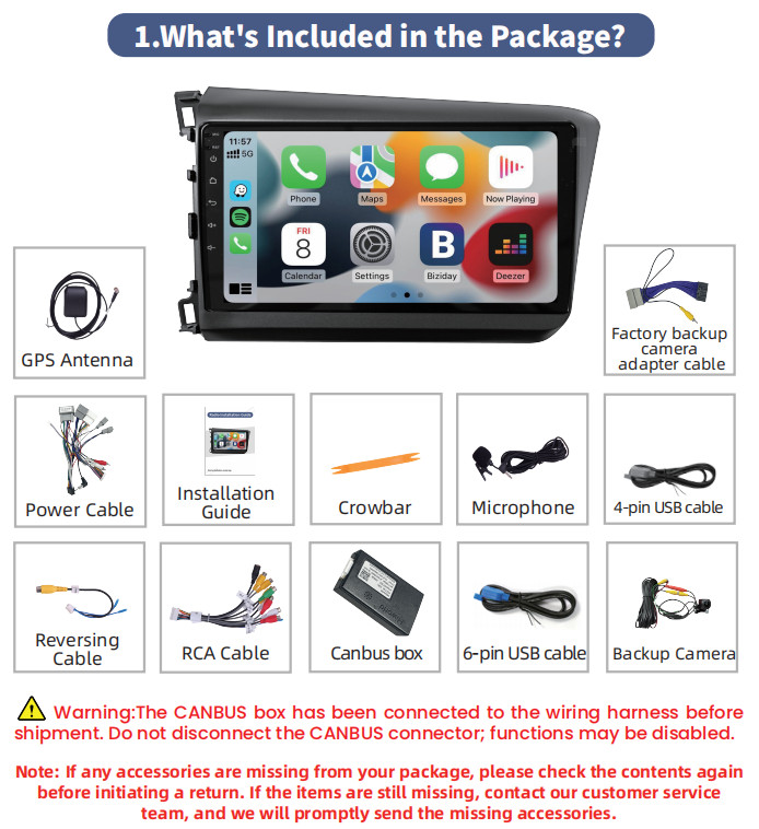 For 2012 Honda Civic Android 15.0 Apple Carplay Car Stereo Radio NAVI WIFI W/Cam