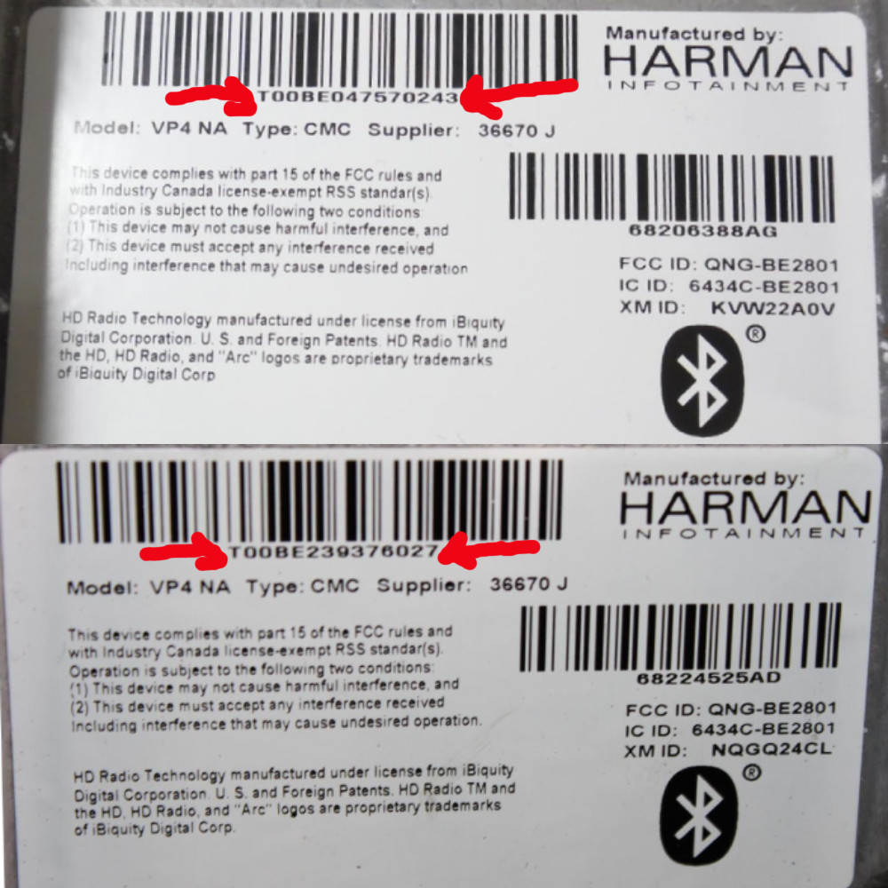 ANTI-THEFT HARMAN RADIO CODE SERIES UCONNECT 8.4 VP4 G STEREO PINCODE SERVICE