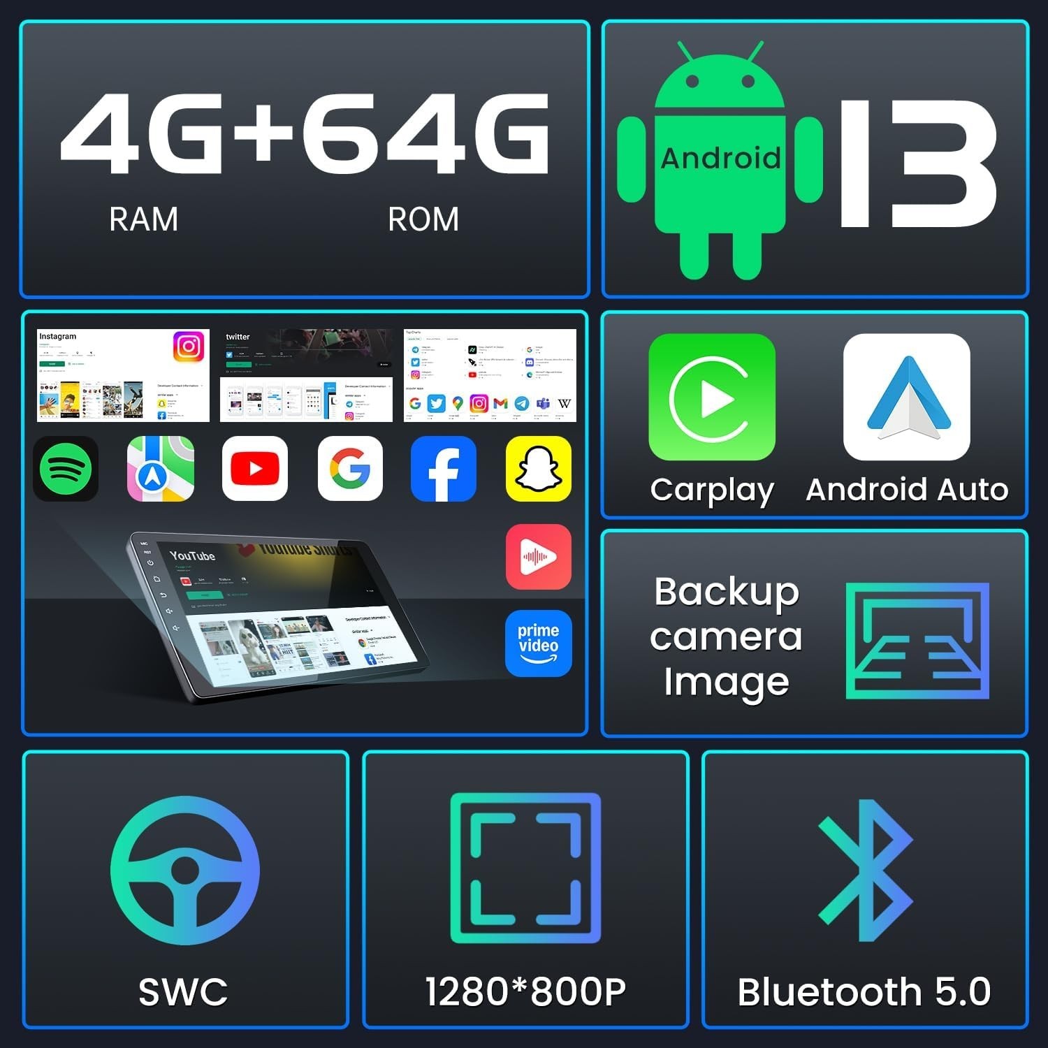 Car Radio Stereo Carplay For 2016-2021 Honda Civic 4+64G 9in CarPlay Car