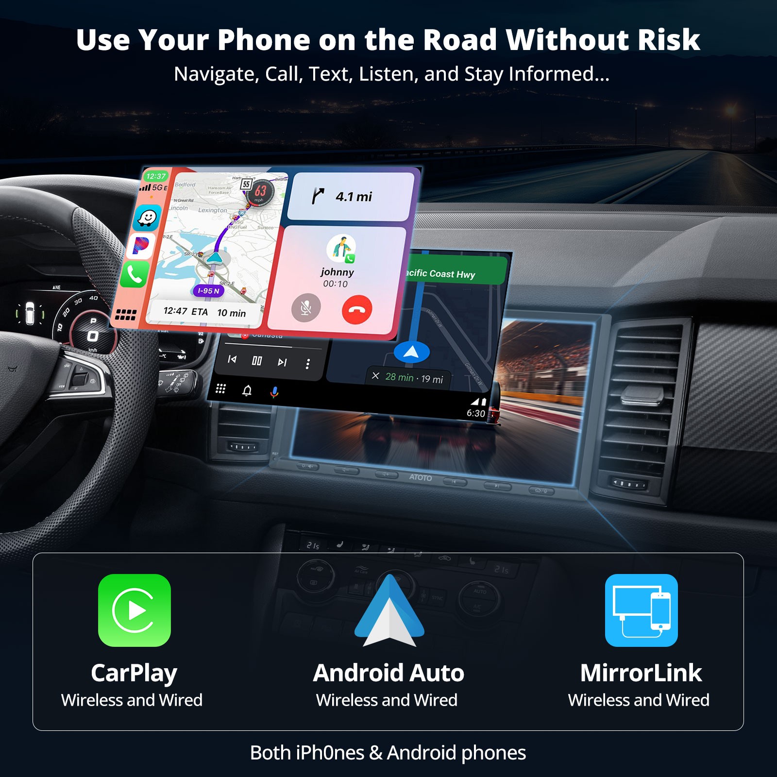 ATOTO A6PF 7IN 2DIN Car Stereo 2+32G Wireless Android Auto & CarPlay,2xBluetooth