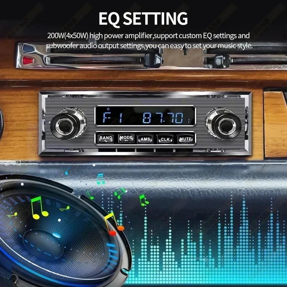 Retro 1 DIN Car Radio Bluetooth FM MP3 Player USB AUX Classic Stereo EQ