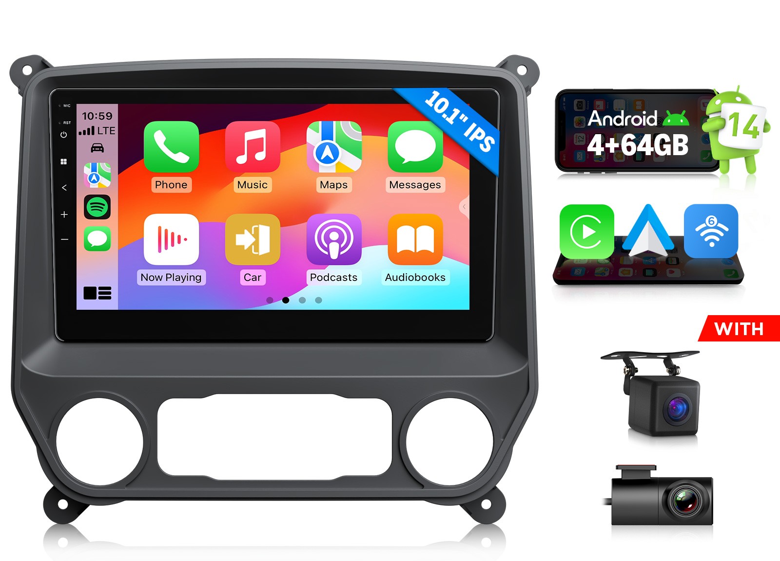 10.1″ IPS Touch Screen Android 14 4+64 Car Radio Stereo Apple CarPlay for Sierra