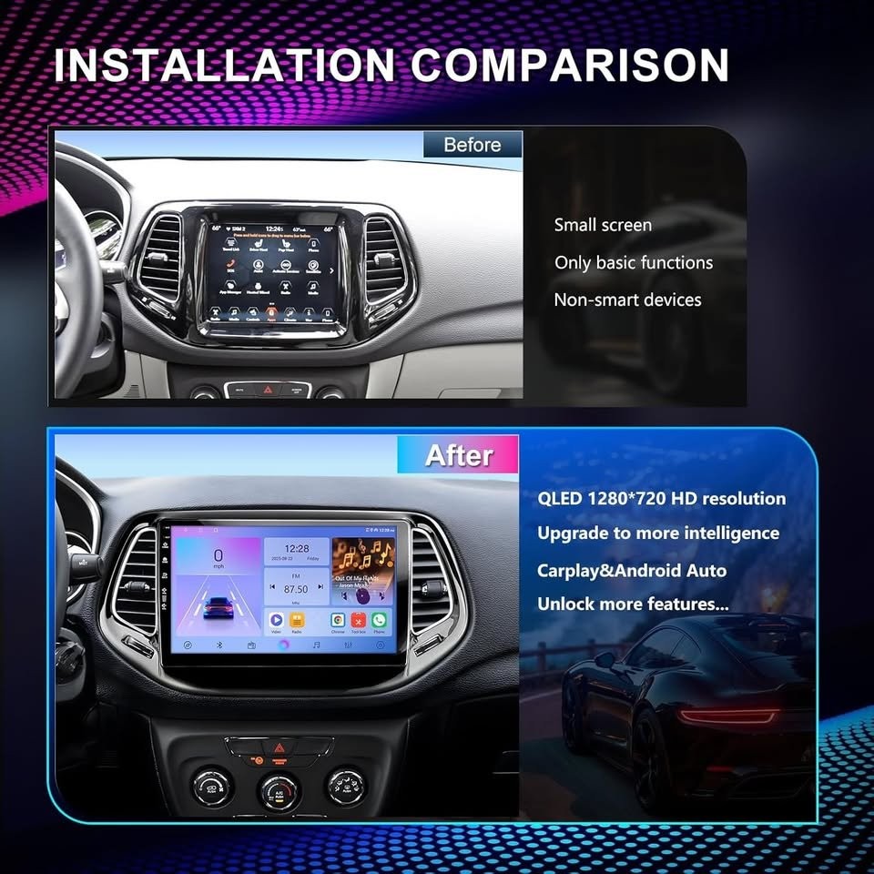 Jeep Compass 2017-2020 Android 13 10″ Car Radio CarPlay GPS Cam