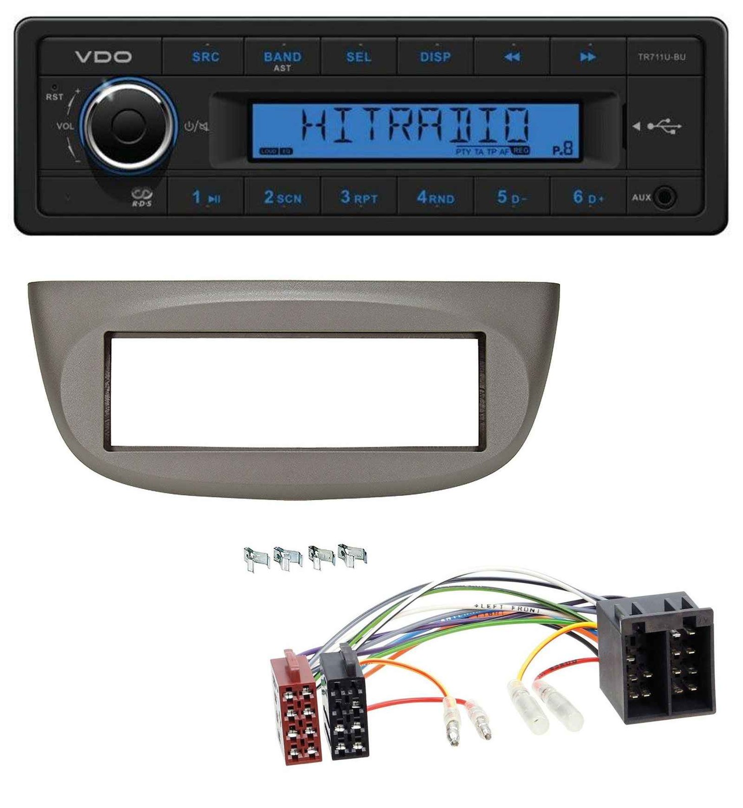 VDO AUX 1DIN MP3 USB Car Stereo for Renault Twingo 07-12 Beige Grey