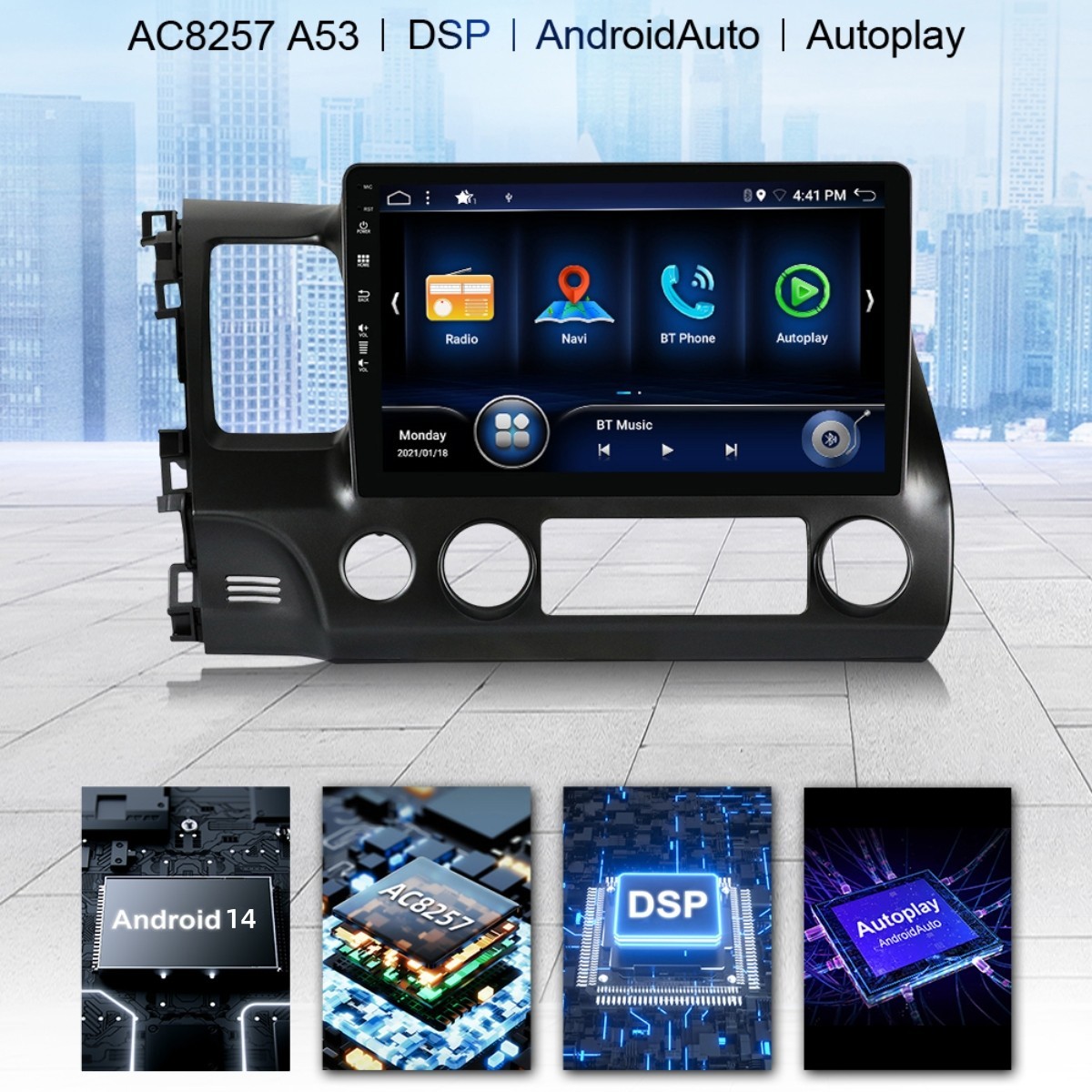 8G+256G Apple CarPlay For Honda Civic 2006-2011 Android 15 Car Radio GPS NAVI US