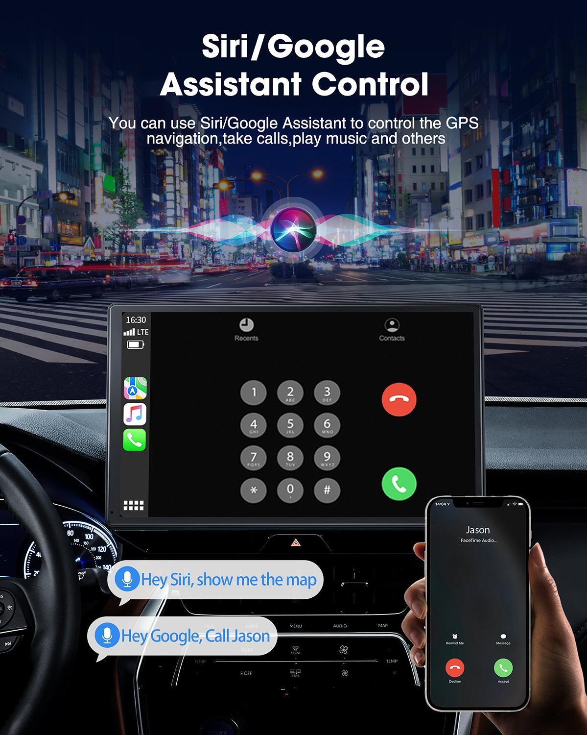 Portable Wireless Apple CarPlay and Android Auto 9″ IPS Touch Screen w/ Rear Cam