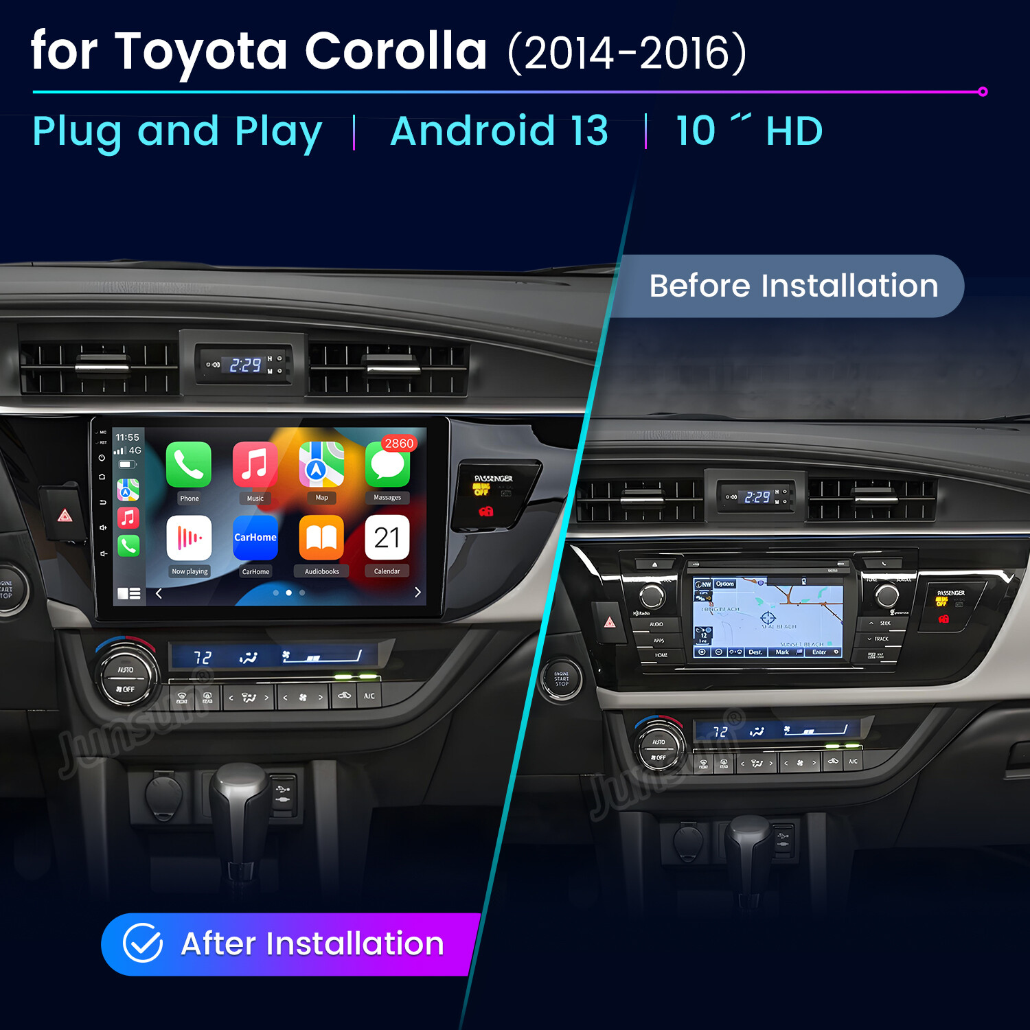 CarPlay 6+128GB Android15 Car Stereo Radio GPS Navi For Toyota Corolla 2014-2016