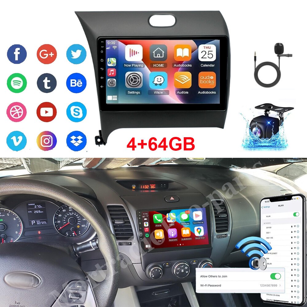 Para Kia Forte 2013-2018 9″ Android 14 Car Radio Navi Stereo Apple Carplay