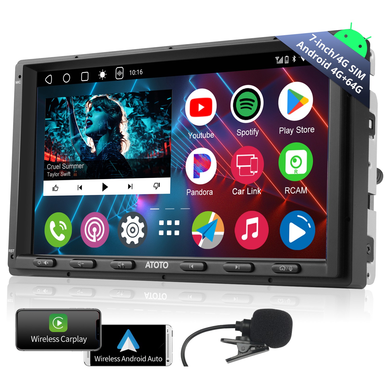 ATOTO S8 7″ Car Stereo Double 2Din with Wireless CarPlay/Android Auto,2xBlutooth