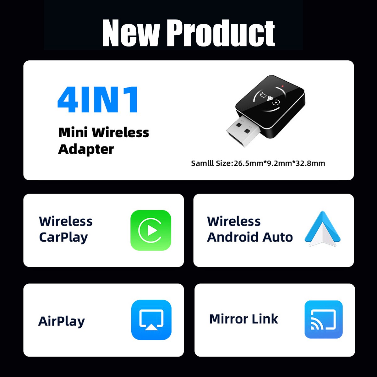 Wireless CarPlay Android Auto Adapter Dual USB Type-C Plug&Play 5G WiFi BT 5.2