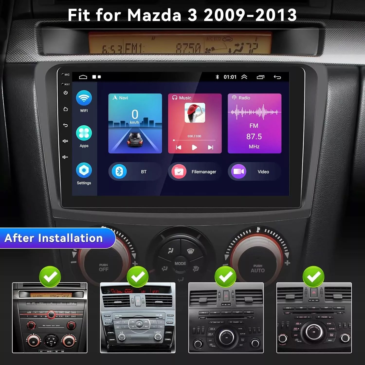 4+64G Stereo Radio GPS Navi WiFi FM BT For Mazda 3 2010-2013 Android 15 CarPlay