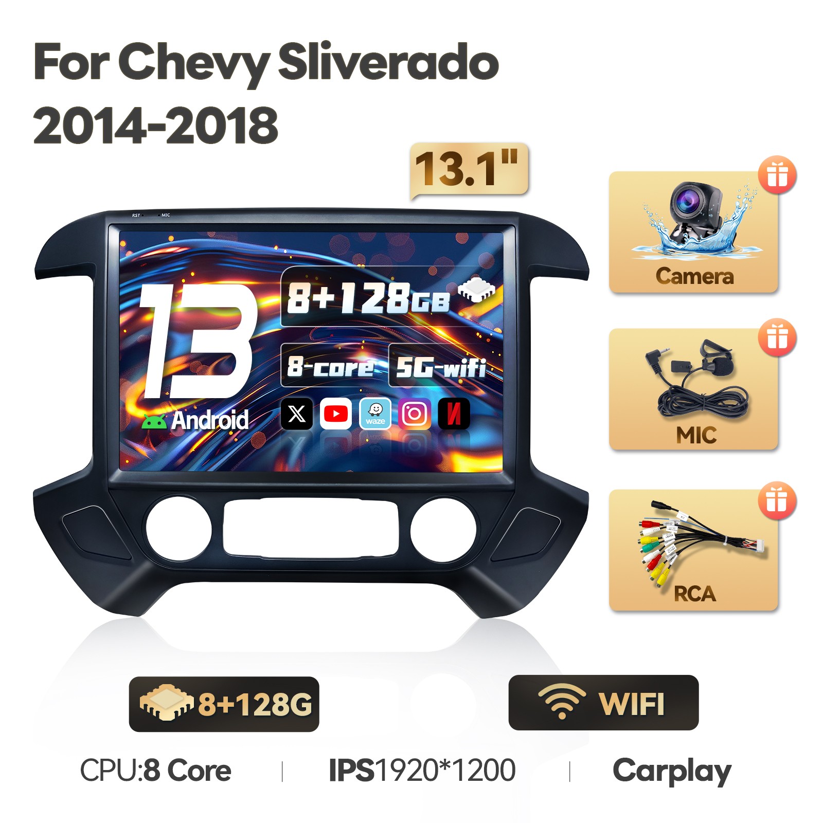 13″ Radio Stereo for Chevy Silverado GMC Sierra 1500 2500 3500 2014-2018 carplay