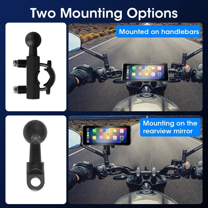 Motorcycle DVR IPX7 Waterproof Wireless Carplay Android Auto Display IPS Screen