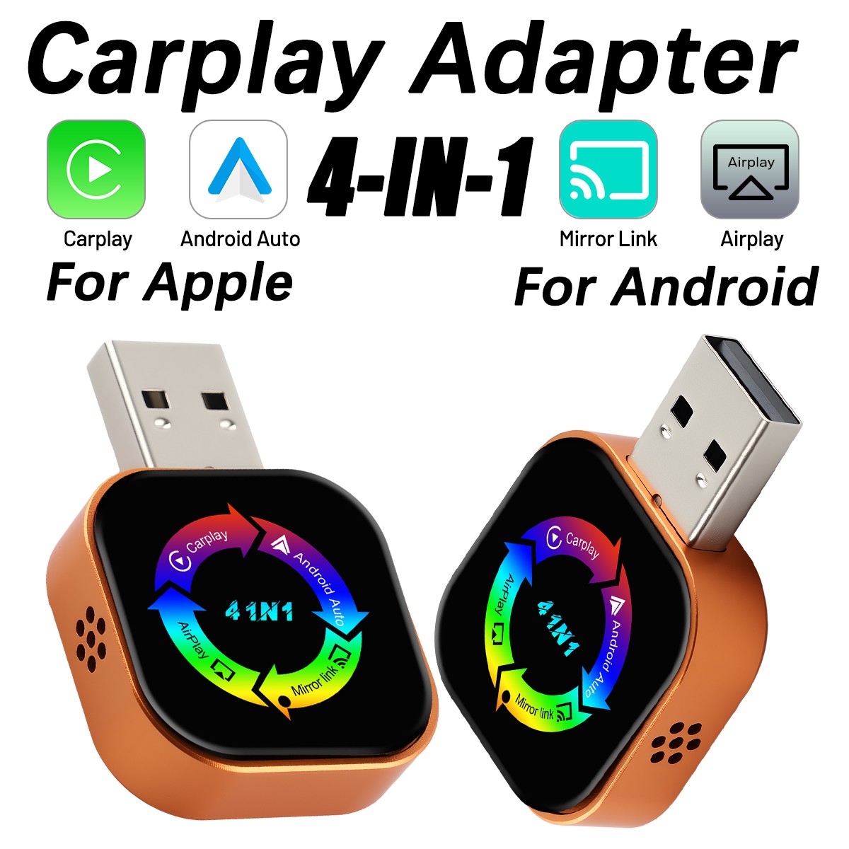 Wireless Carplay Android Auto Adapter Airplay Bluetooth Wi-fi Mirror Link Screen