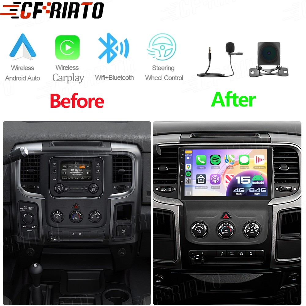 Car Stereo 4+64GB For Dodge Ram 1500 2500 3500 2013-2018 Android15 Radio GPS Cam