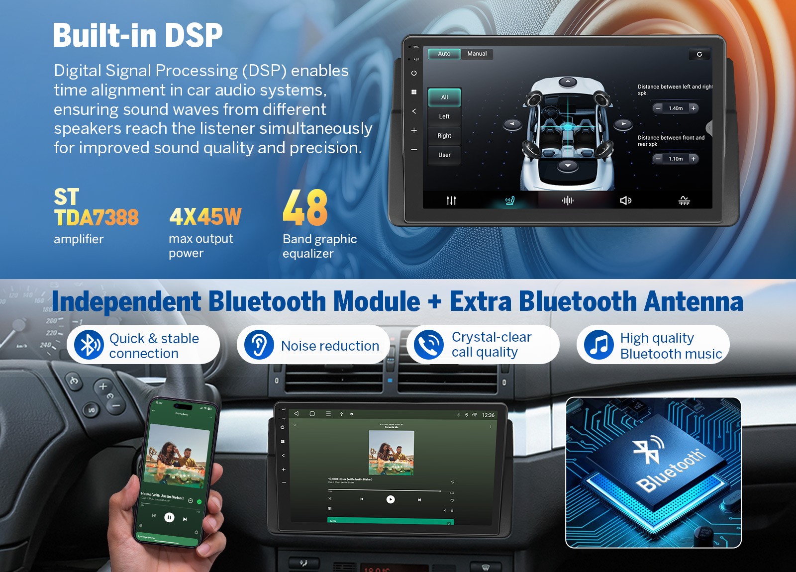 9″Android Auto 4+64 Car Stereo Wireless CarPlay HD Display for BMW E46 330i 325i