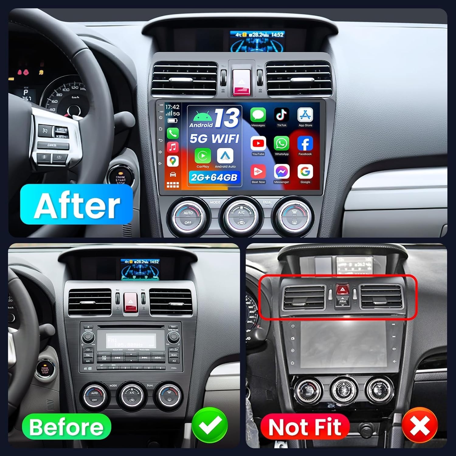 Car Radio Stereo Carplay For 2014-2015 Subaru XV Crosstrek 2+32G 9inTouchscreen