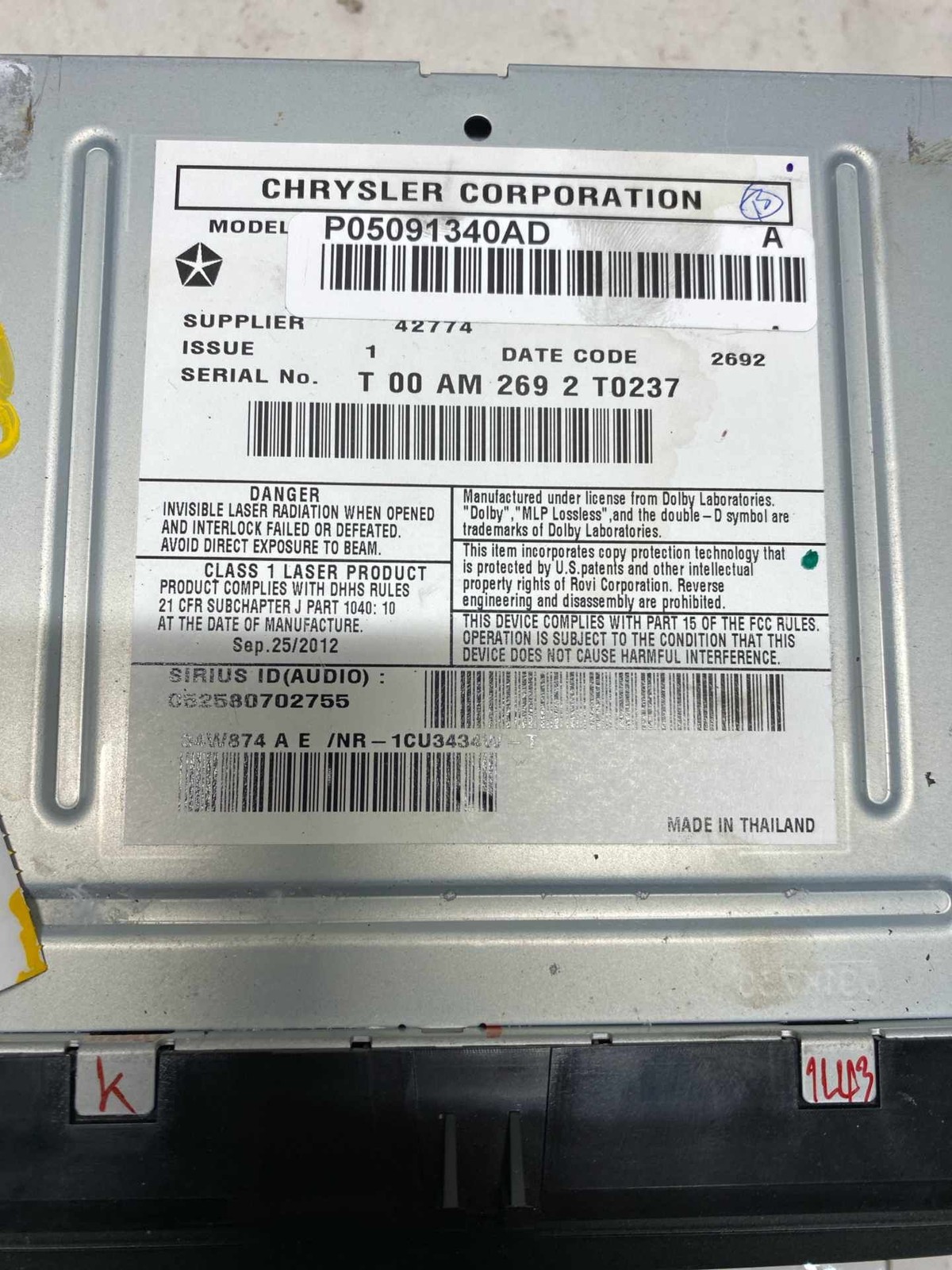 13 JEEP GRAND CHEROKEE Audio & Visual Equip.(radio) RECEIVER 5091340AC
