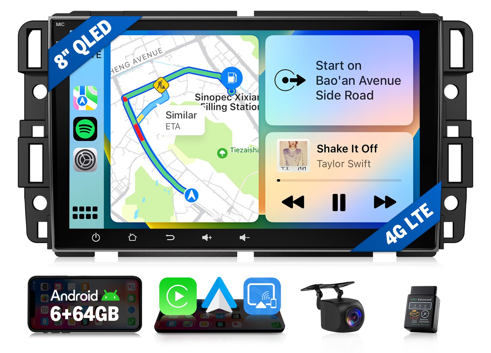 For 2007-2014 Chevy Suburban 8″ QLED Android Car Stereo Wireless CarPlay WiFi 6