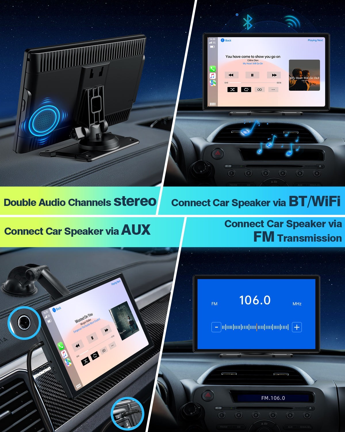 Portable Wireless Apple CarPlay and Android Auto 9″ IPS Touch Screen w/ Rear Cam