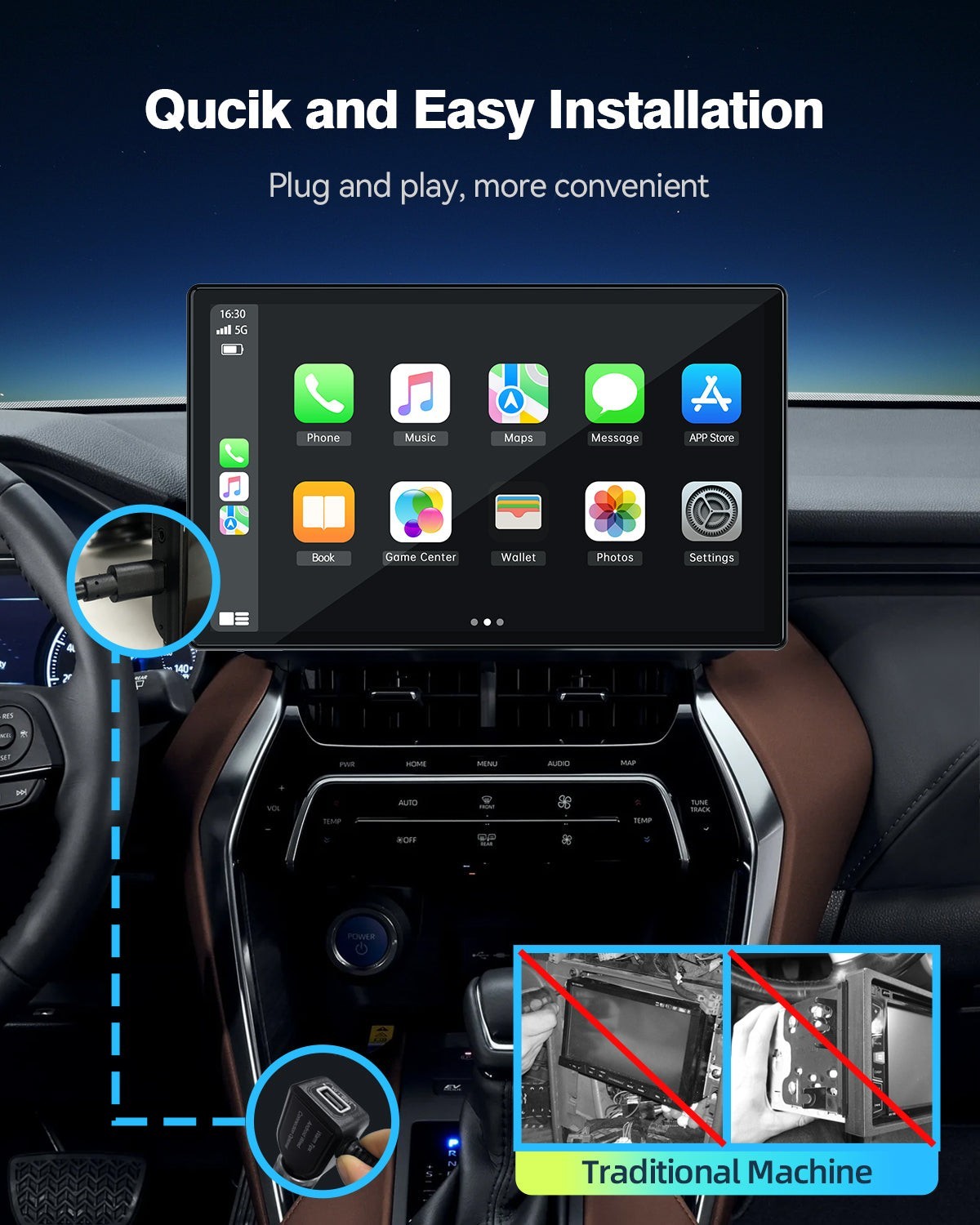Portable Wireless Apple CarPlay and Android Auto 9″ IPS Touch Screen w/ Rear Cam