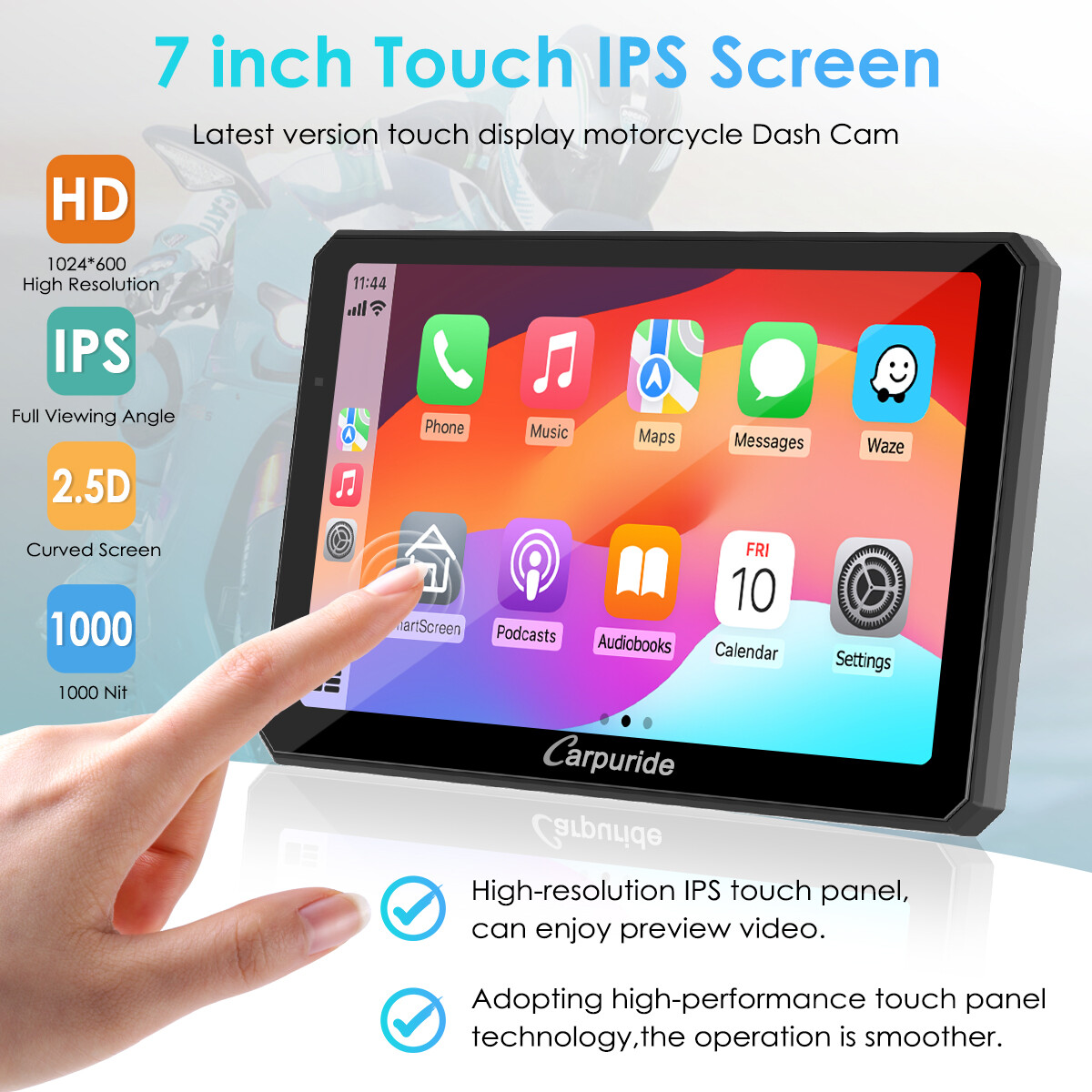 Carpuride W712D TPMS Wireless Carplay Wired Controlled Rotatable screen Dash Cam