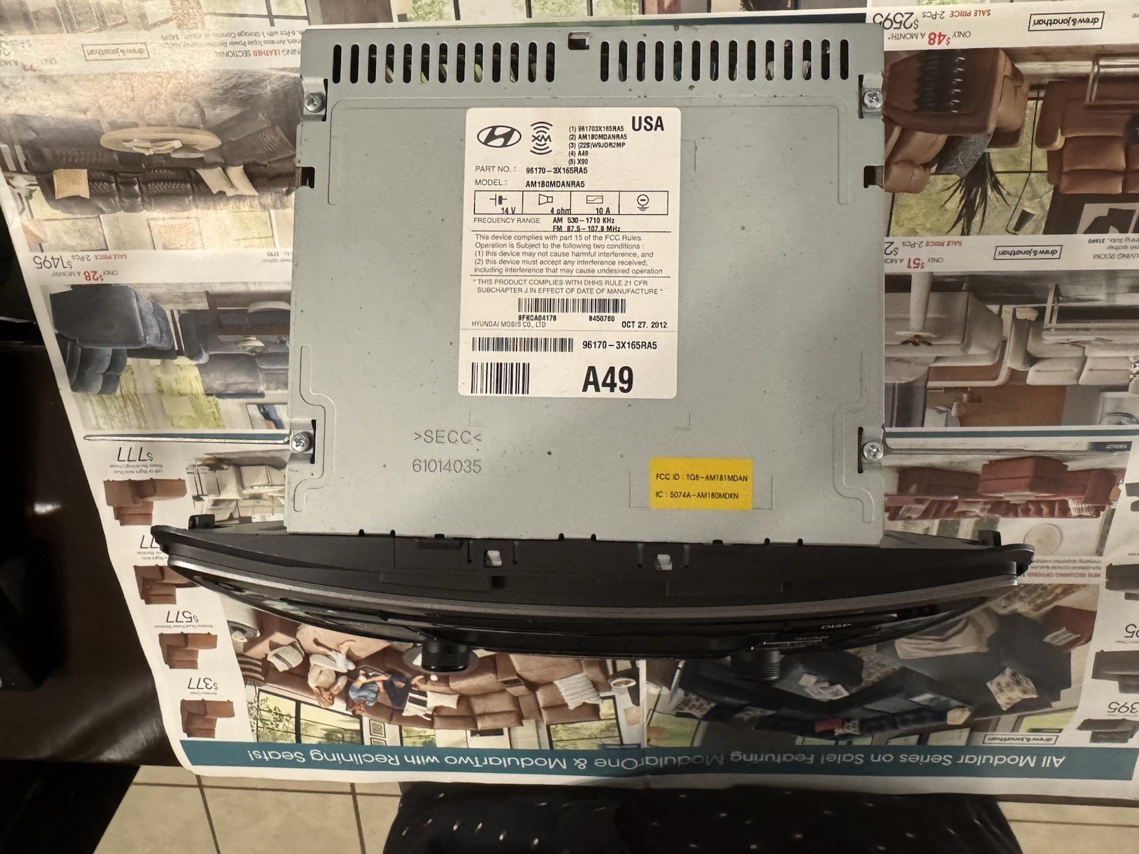 2011 – 2013 Hyundai Elantra Radio CD Player 96170-3X165 (OEM)