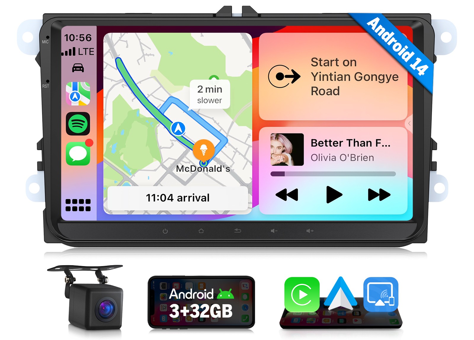 CAM+Android 14 Car Radio Stereo GPS CarPlay DSP for VW Golf MK5 MK6 Jetta RCD330