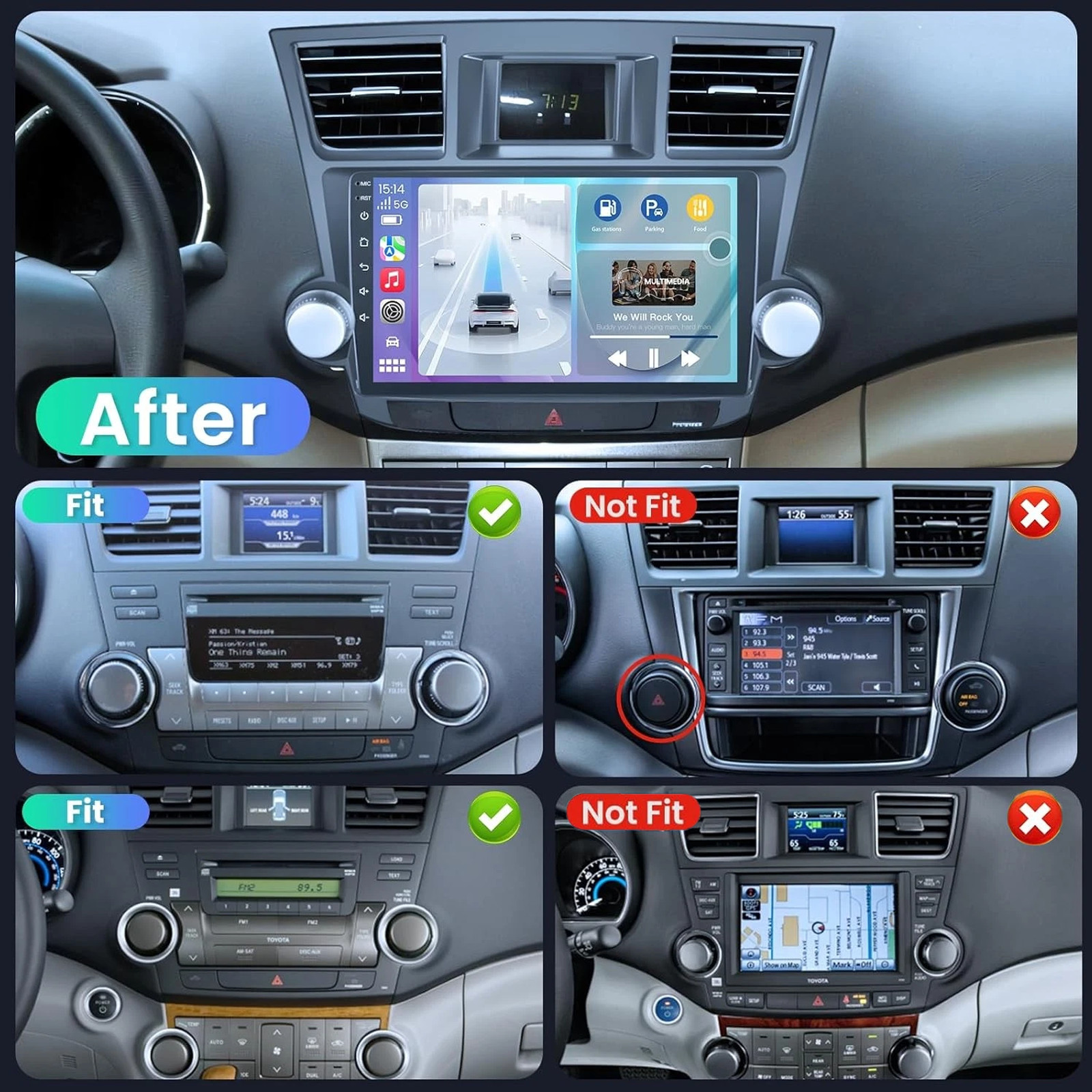 For Toyota Highlander 2008-2013 Carplay Android 15 OS Car Radio GPS SWC 2+32GB