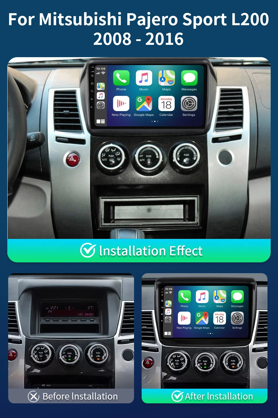 128GB Car Stereo For Mitsubishi Triton ML MN 2006-15 Android 16 GPS Navi CarPlay