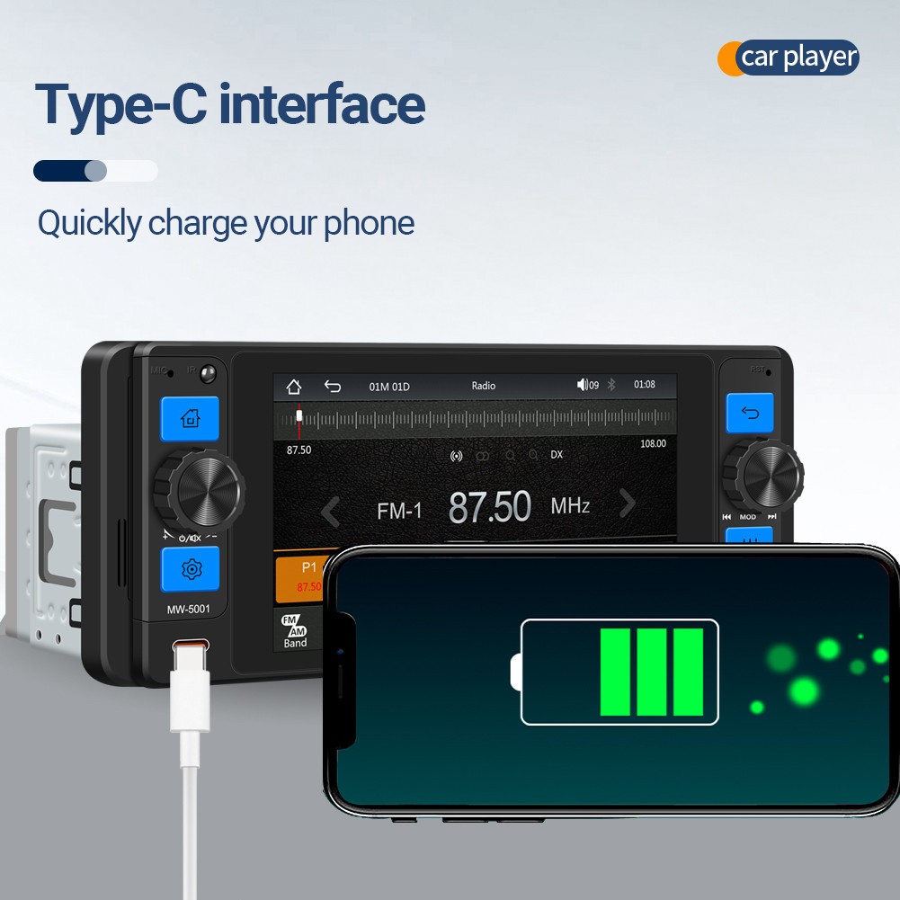 Car Radio Stereo FM/RDS HD LCD Screen USB Type-C Remote control W/Free Camera