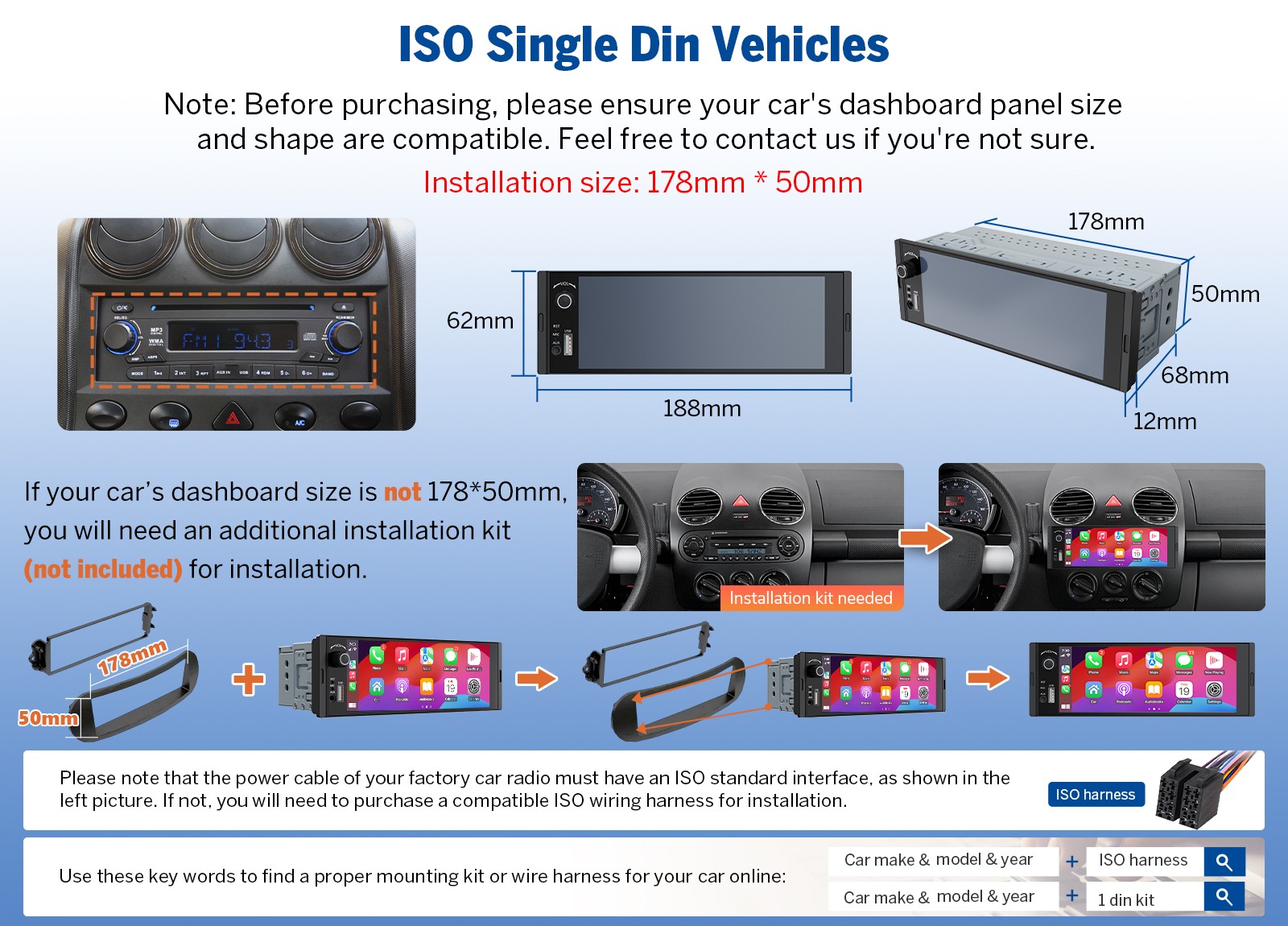 Eonon X3U Wireless CarPlay Android Auto Stereo 6.28″ IPS RDS AM/FM Radio BT 1DIN