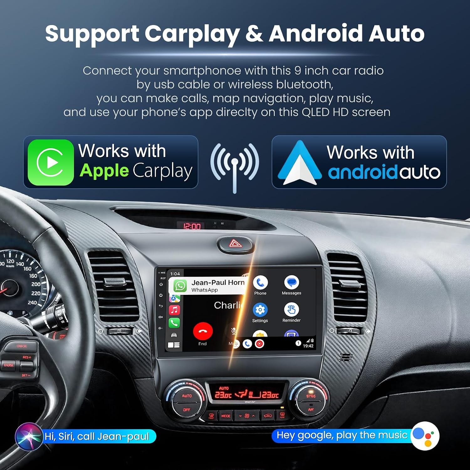 9in 4G+64G Car Stereo CarPlay GPS for 2013-2018 Kia K3 w/WiFi AHD FM/RDS SWC
