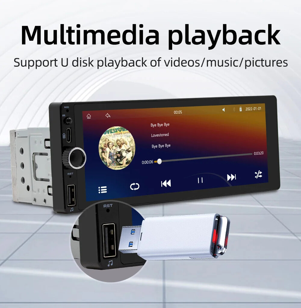 1din 6.86″ HD Car Radio Multimedia Link Bluetooth USB FM Camera MP5 Player