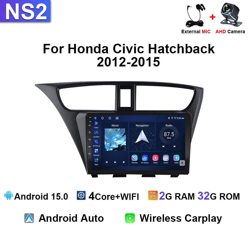 For Honda Civic Hatchback 2012-2015 Android Video Carplay Stereo Car Radio GPS