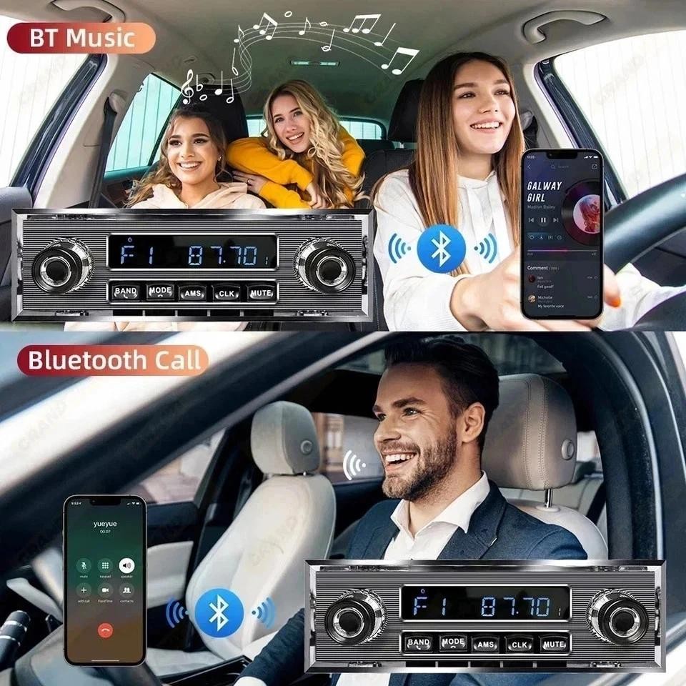 Retro 1 DIN Car Radio Bluetooth FM MP3 Player USB AUX Classic Stereo EQ