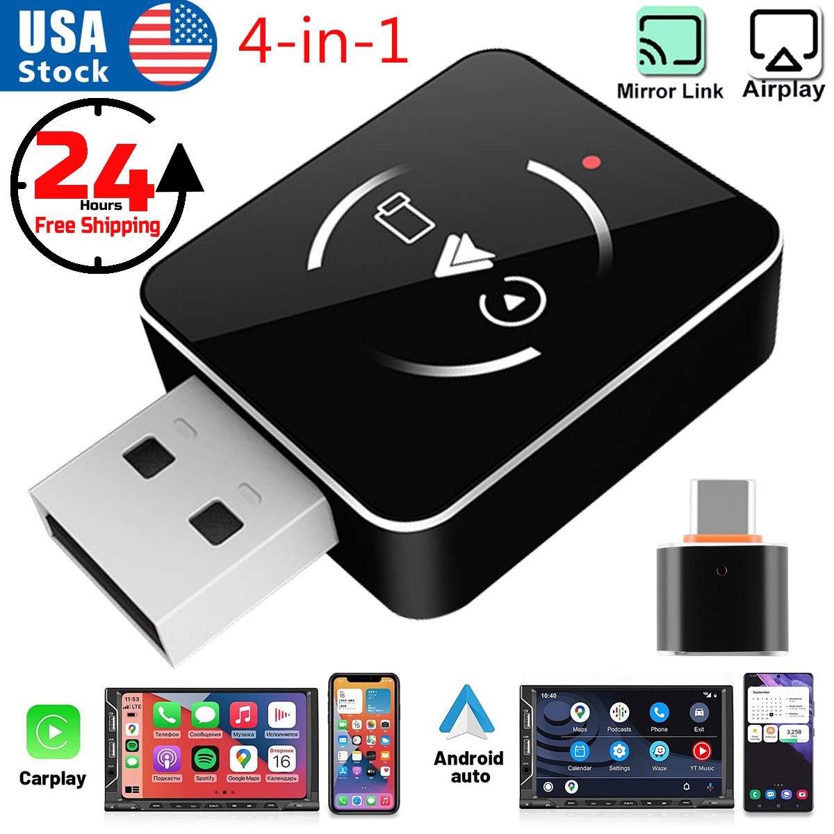 USB Wireless CarPlay Adapter for Apple iPhone / Android Auto Adapter Plug & Play