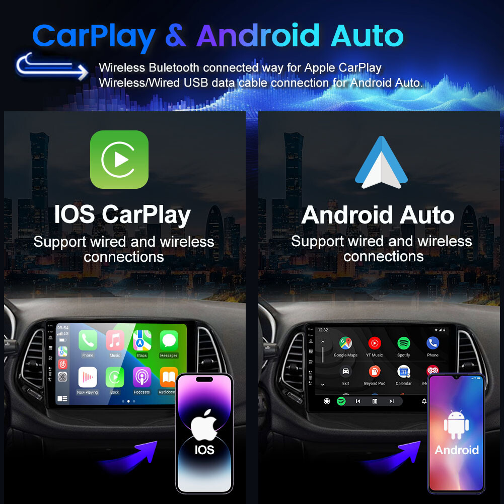 10.1″ 128GB CarPlay Car Stereo Radio Android 13 AM Navi For 2017-19 Jeep Compass