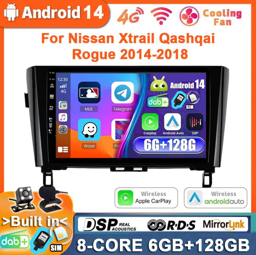 4G FOR NISSAN XTRAIL QASHQAI ROGUE 2014-2018 CARPLAY ANDROID 14 CAR STEREO 128GB