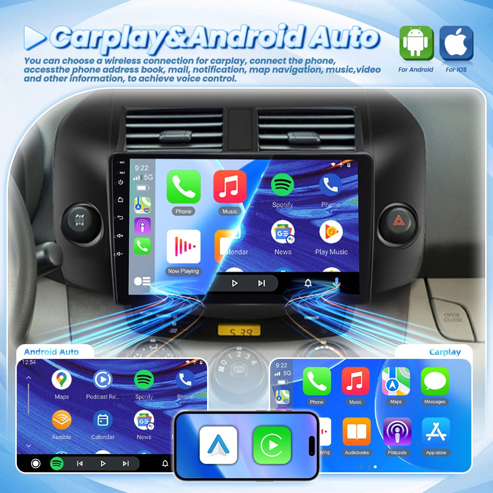 For 2007-2011 Toyota RAV4 Carplay Car Stereo Radio GPS Android 15 4+64GB Camera