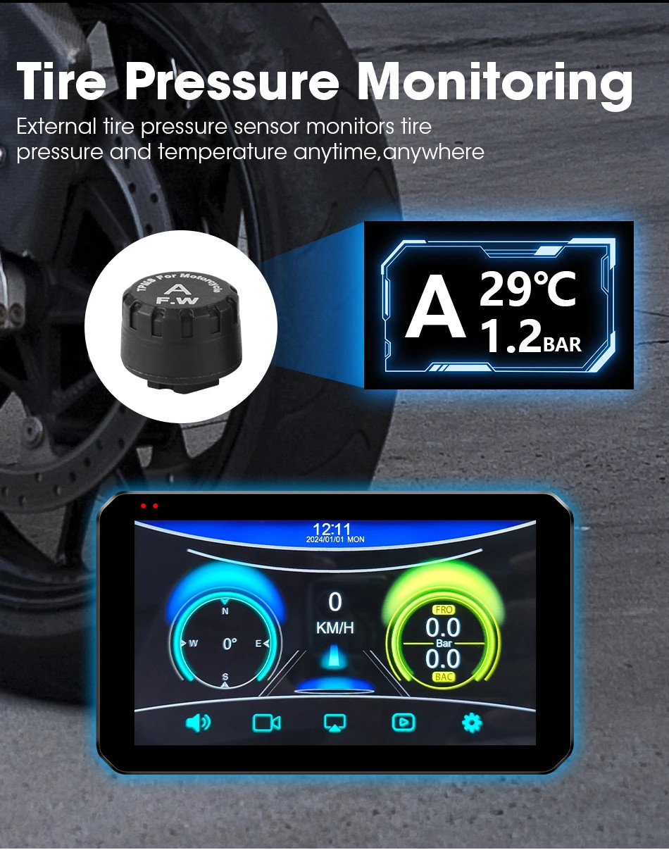 5.5 inch Carplay For Motorcycle 2K HD DVR GPS Navigation Wireless Android Auto