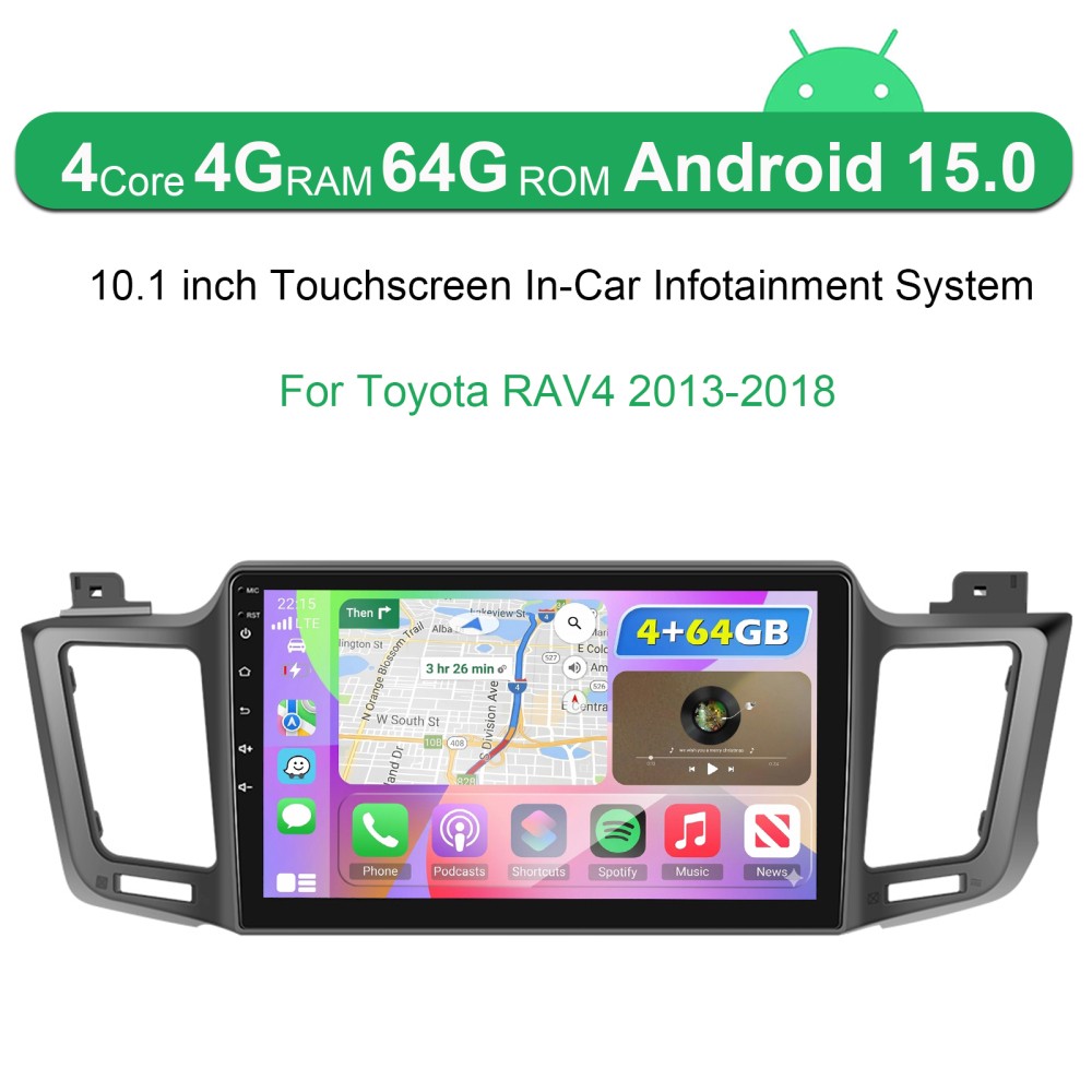 4+64G For Toyota RAV4 2013-2018 Android15 Car GPS Radio Stereo Apple Carplay Nav