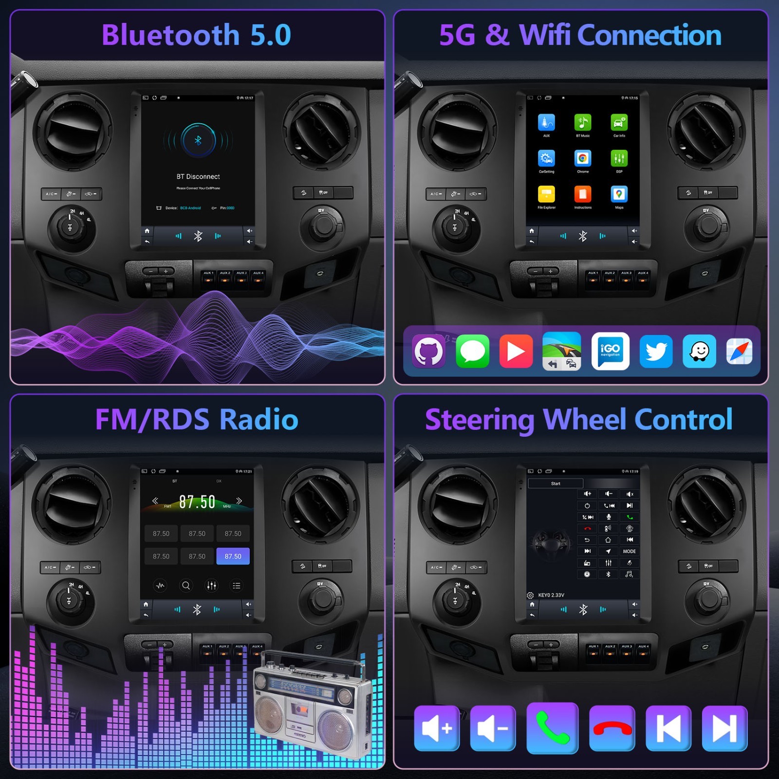 64G Apple Carplay For 2008-2016 Ford F-250 F-350 Super Duty Car Stereo GPS Radi