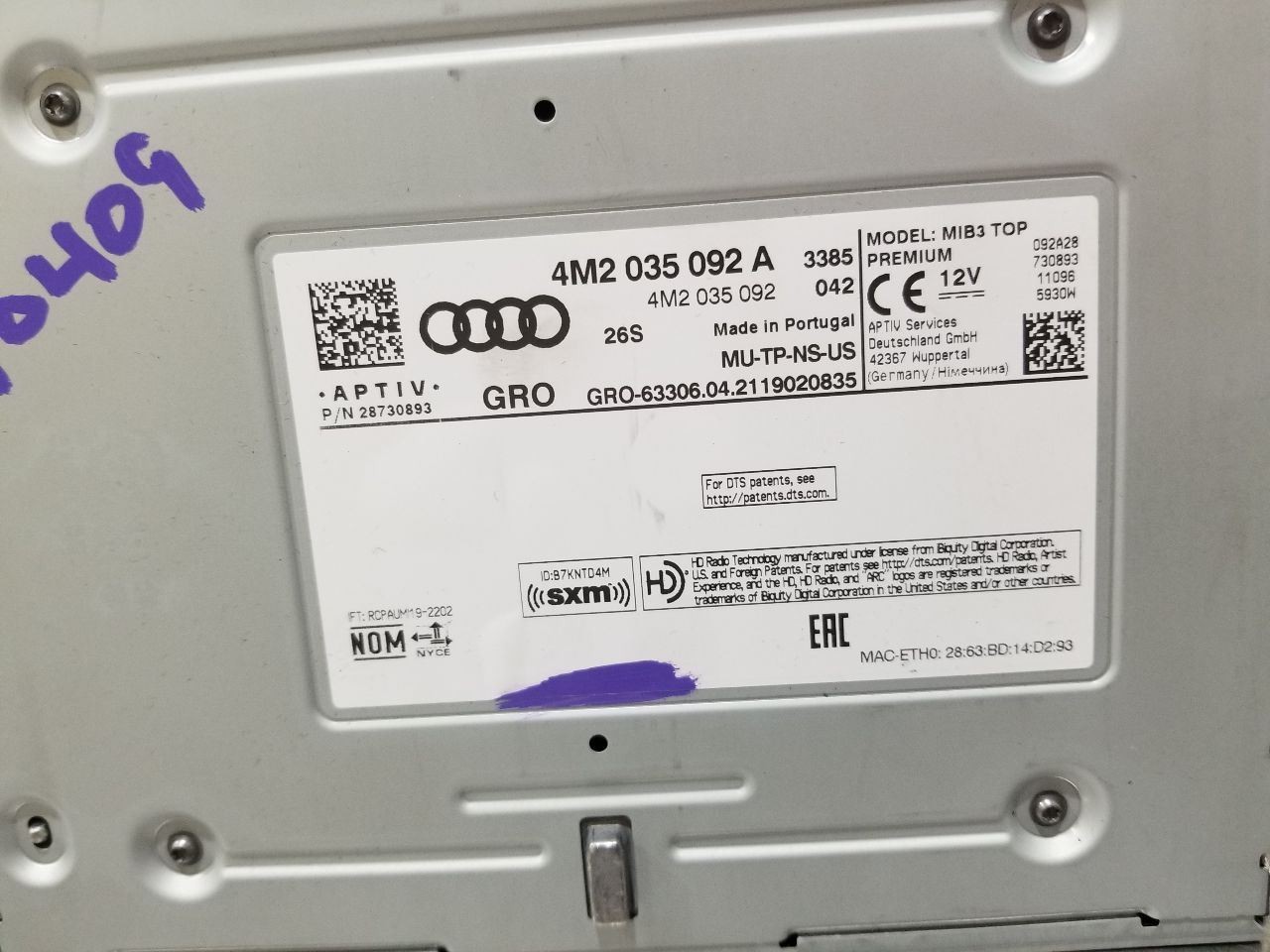 21 2021 AUDI Q7 PREMIUM RADIO AUDIO RECEIVER 4M2035092A