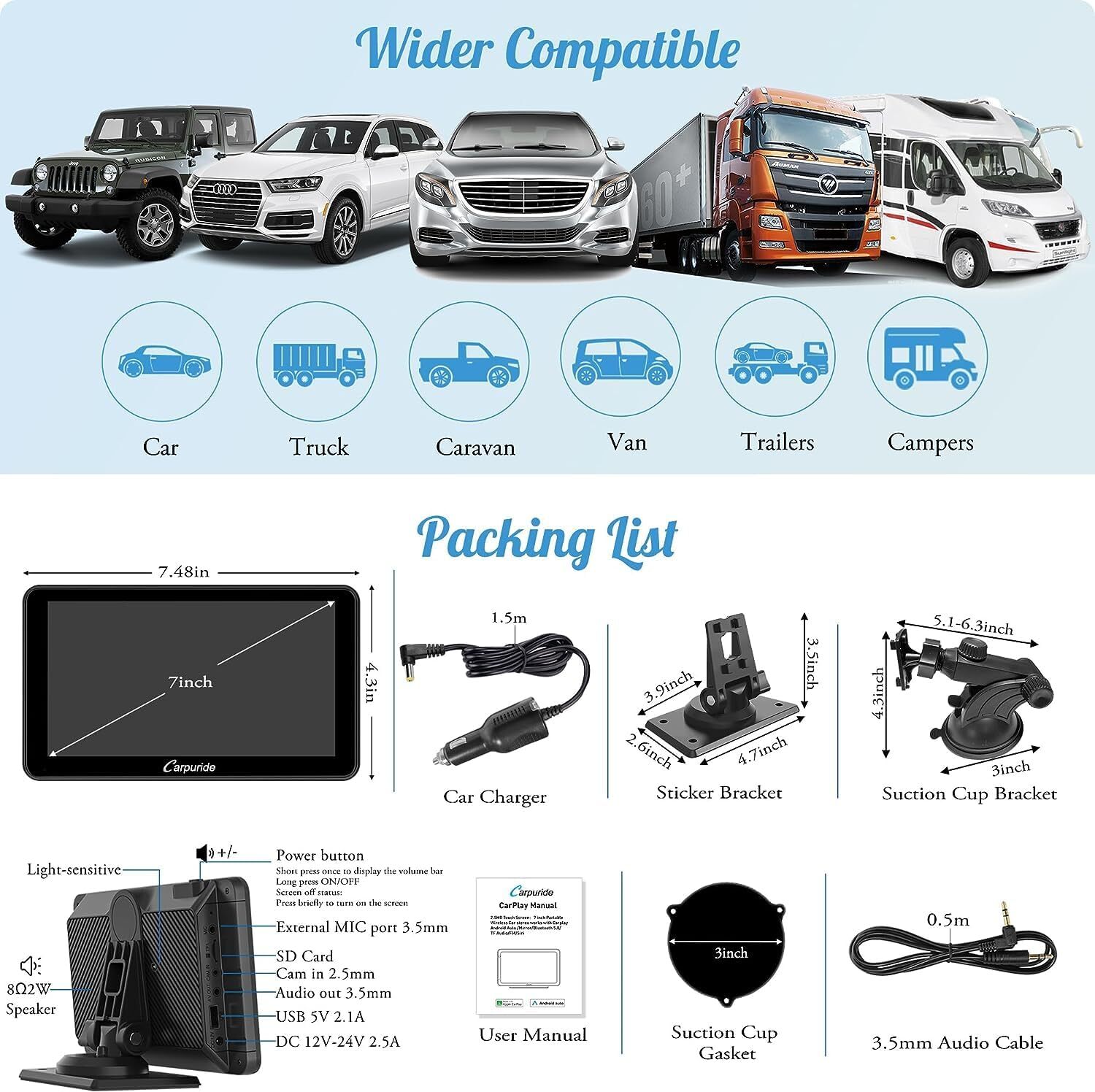 Carpuride W701Pro Wireless Carplay Android Auto Car Stereo Dual Bluetooth Audio